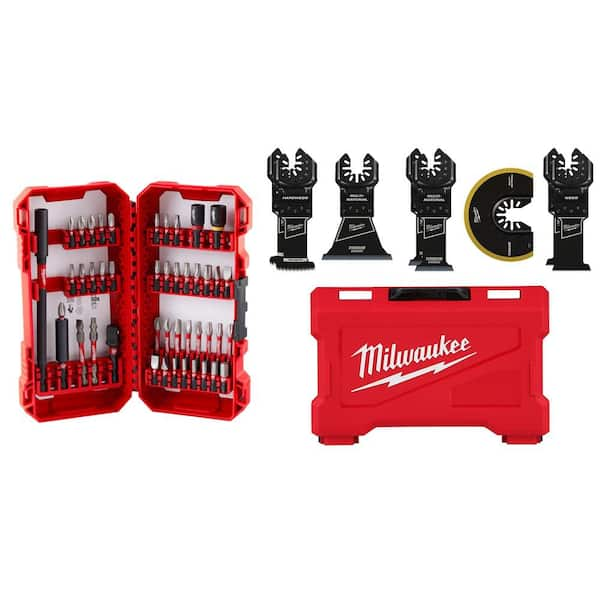 Milwaukee SHOCKWAVE Impact Duty Alloy Steel Screw Driver Bit Set (45-Piece) with Oscillating Multi Tool Blade Kit (8-Piece)