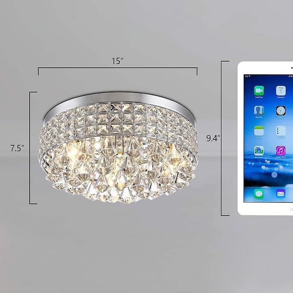Maxax Jackson 4-Light 15 in. Chrome Flush Mount With Crystal 