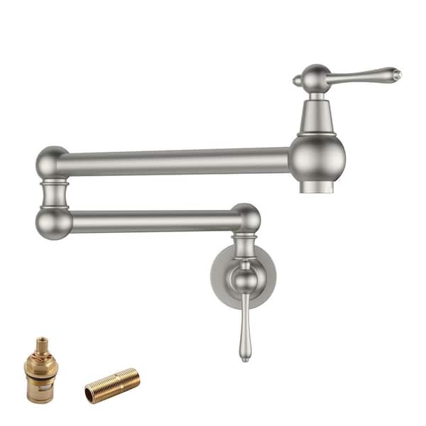 LORDEAR Wall Mount Pot Filler Faucet with 2-Handle Kitchen Sink Faucet in Brushed Nickel