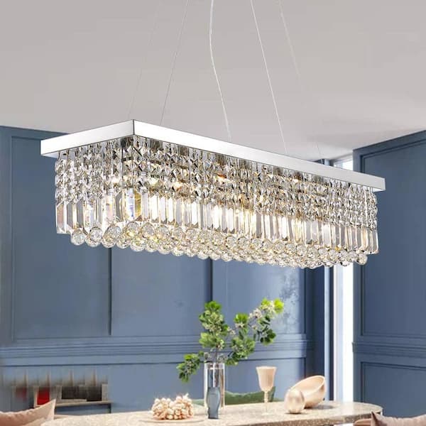 WDETR 40 in. 8-Light Chrome color Modern Crystal Chandelier for Dining Room and Living Room