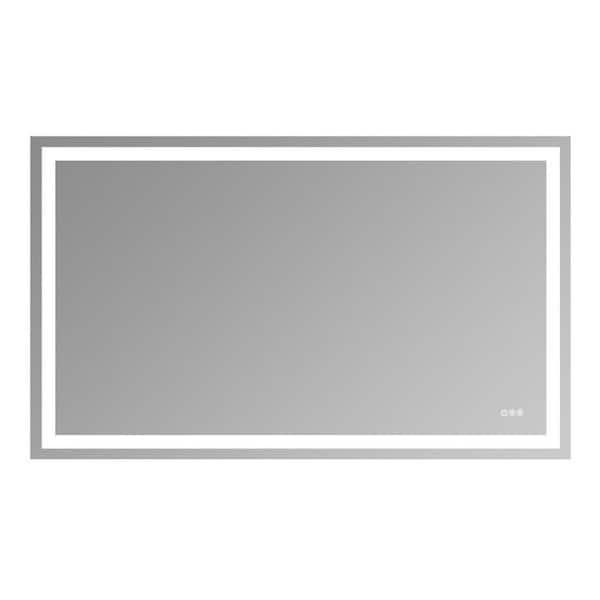 60 in. W x 36 in. H Rectangular Frameless Wall Bathroom Vanity Mirror w/Dual LED Light Strips Front and Back Lighting