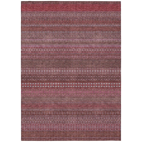 Merlot 8 ft. x 10 ft. Woven Striped Polyester Rectangle Indoor/Outdoor Area Rug