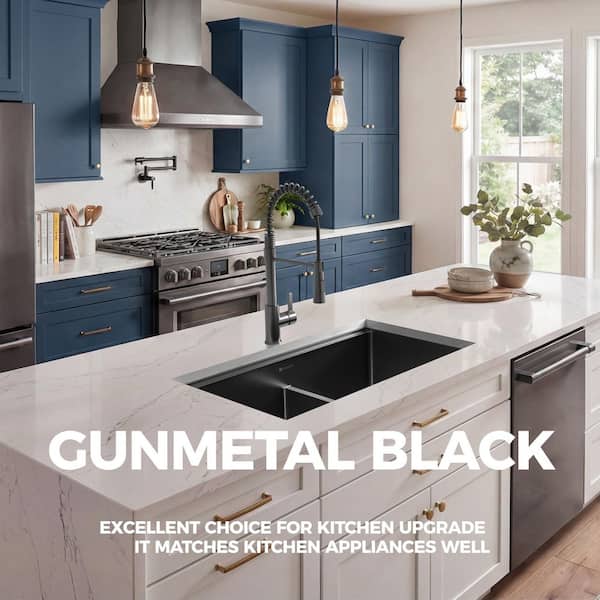 Glacier Bay 33 in. Undermount Double Bowl 18 Gauge Gunmetal Black
