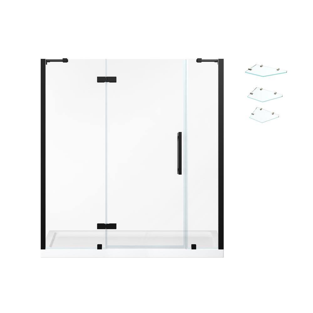 Tampa 72'' Black Frameless Rectangle Shower Kit with Shelves