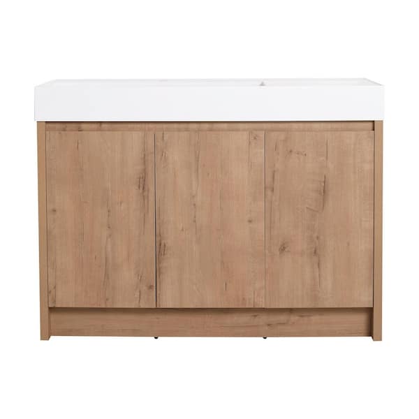 48 in. Freestanding Single Oak Bath Vanity with White Resin Top Unassembled