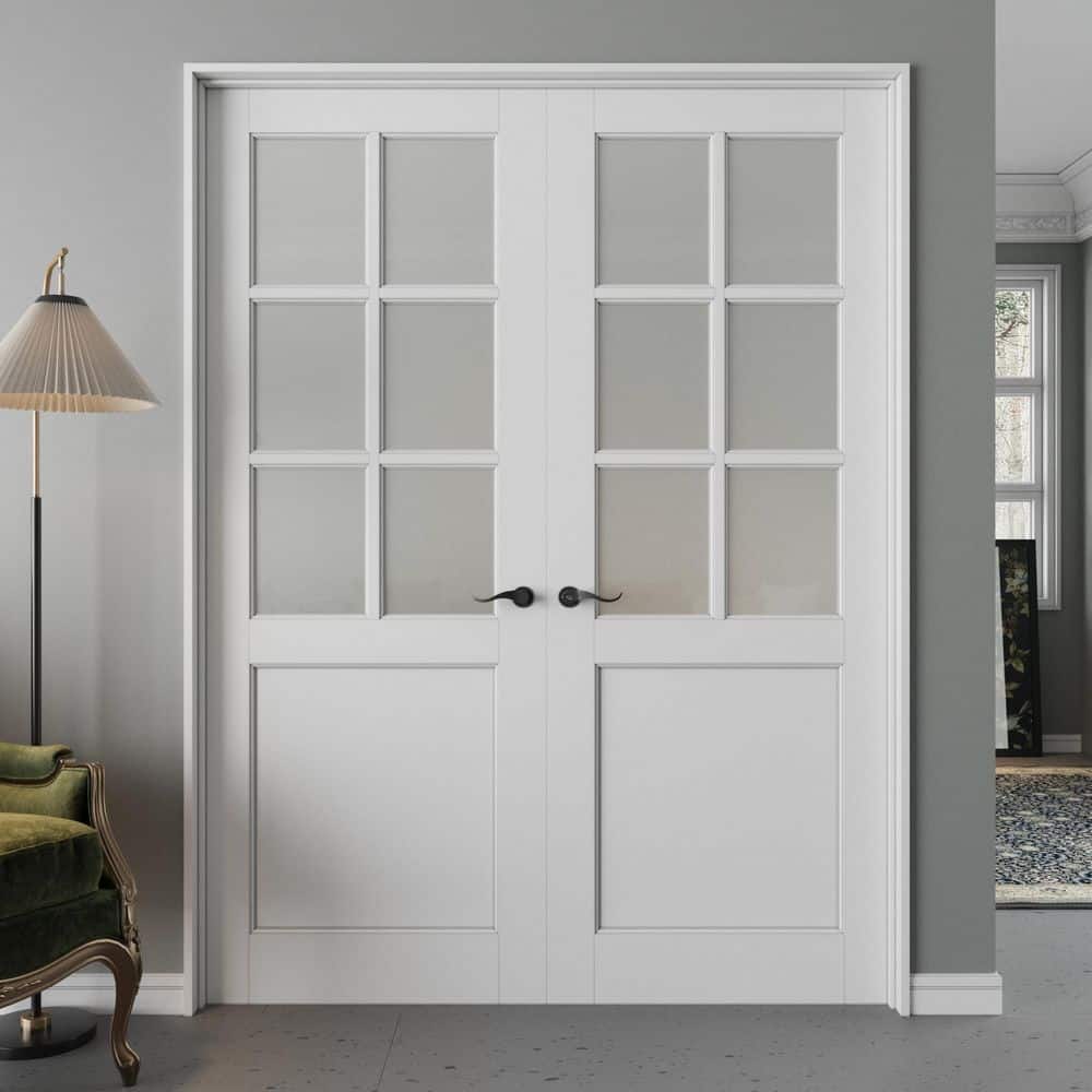 ARK DESIGN 60 in. x 80 in. 6-Lite Frosted Glass Universal White Solid ...
