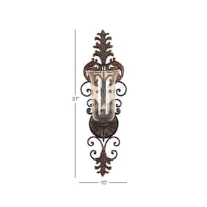Bronze Glass Wall Sconce with Scroll Designs