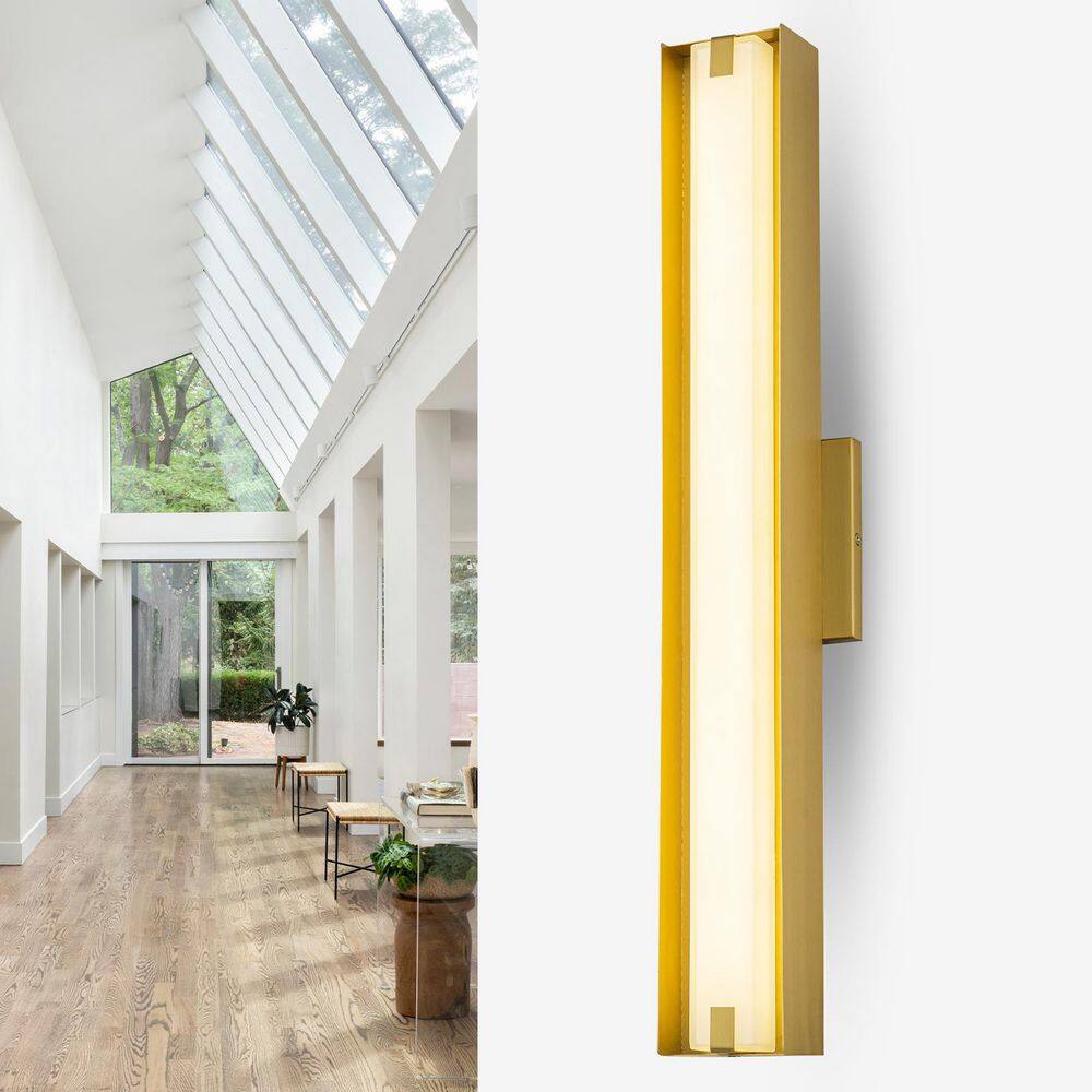 24 in. Brushed Gold Rectangular Dimmable LED Wall Sconce with Frosted Glass Modern Linear Lighting for Hallway price history on PriceWatchPro