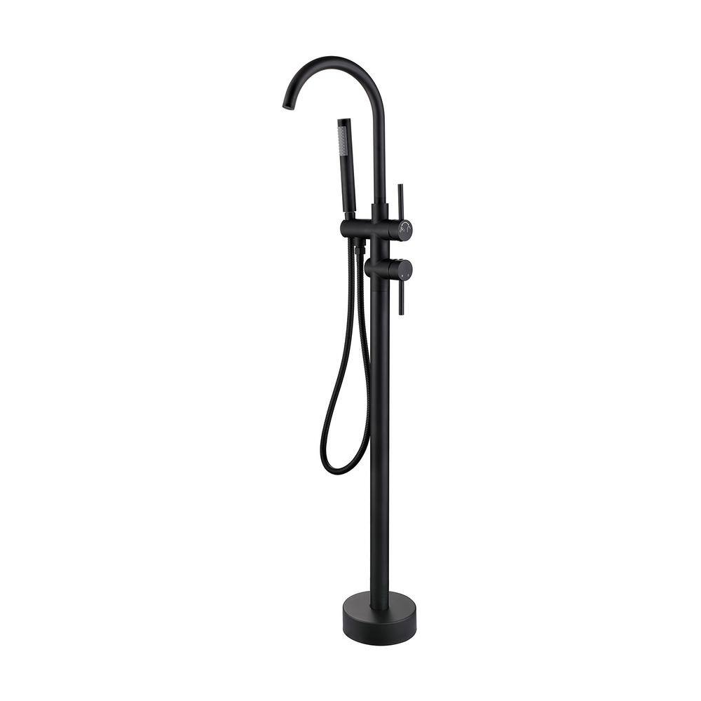 1-Handle Free Standing Floor Mount Tub Faucet Bathtub Filler with Hand Show
