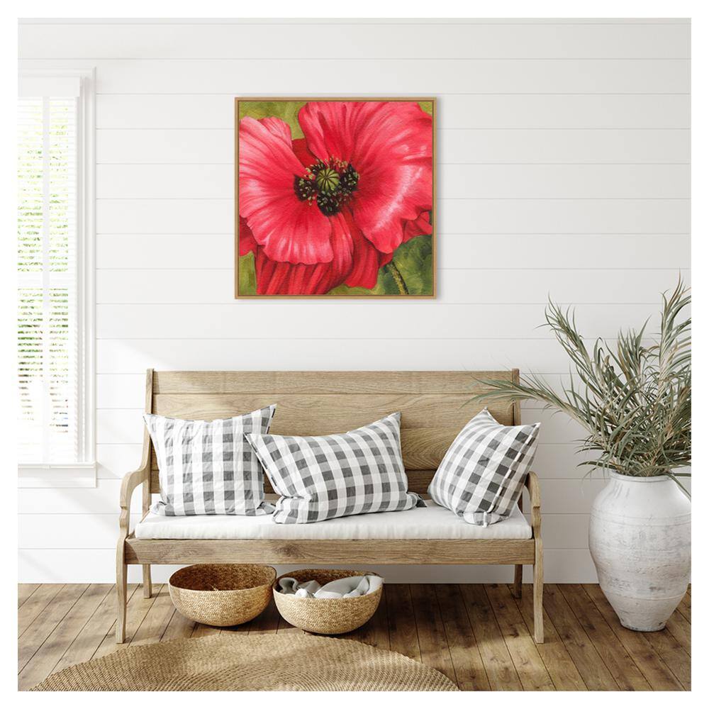 Vivid Poppy II Red Floral Canvas Wall Art with Maple Frame