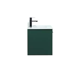36 in. W Single Bath Vanity in Green with Engineered Stone Vanity Top in Ivory with White Basin with Backsplash