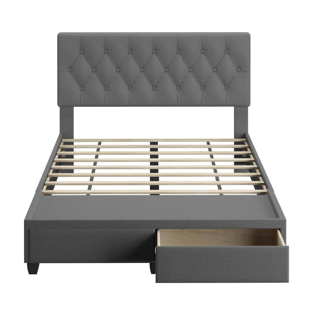 Salerno Black Queen Upholstered Platform Bed with Storage Drawers