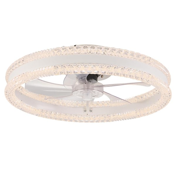 Virella 20 in. LED Indoor White Crystal Bladeless Low Profile Ceiling Fan Flush Mount Smart App Remote Control, Dimmable