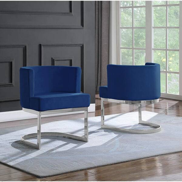 Best Quality Furniture Joe Navy Blue Velvet Chrome Legs Dining