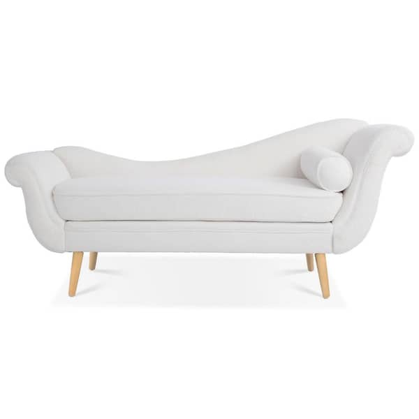 Unbranded Modern White Upholstered Chaise Lounge with Scroll Arms