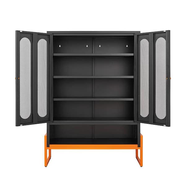 White 40 in. H Metal Storage Cabinet with Mesh Doors and Shelves