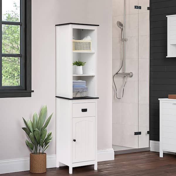 Shell-Front Design Storage Cabinet 3-Drawers 2-Doors Bathroom Organizer  White