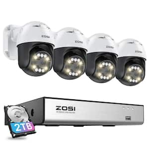 4K 8-Channel 2TB POE NVR Security Camera System with 4-Wired 5MP Pan Tilt Outdoor Cameras, Smart Person Vehicle Detect