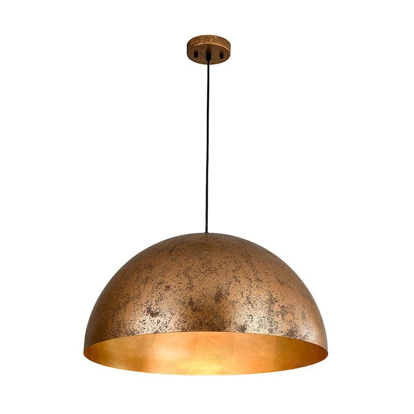 HUOKU Pcover 3-Light 31.5 in. W Rust Finish Pendant Light Oversized Industrial Pot Lid Dome Light with Gold Foil Finish