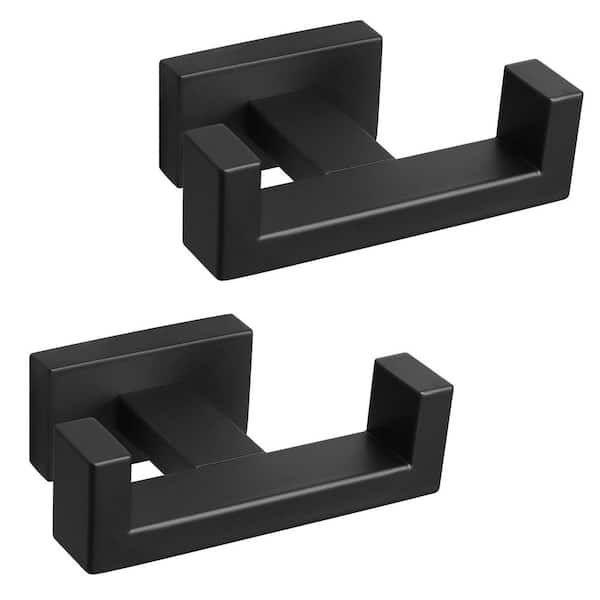 Stainless Steel Double Robe and Towel Hook in Matte Black 2-Pack, Wall Mounted Bathroom Organizer for Home