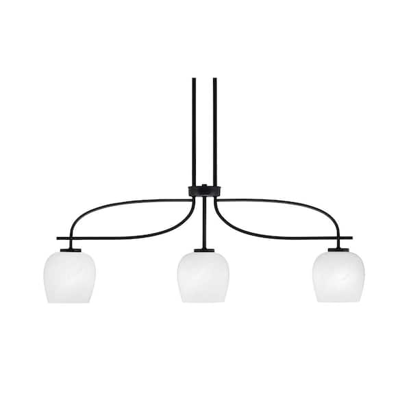 Unbranded Olympia 3-Light Matte Black Billiard Light with 6 in. Clear Bubble Glass Shades, no blulbs included