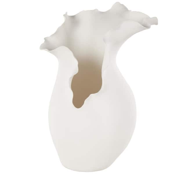 Litton Lane White Floral Inspired Ceramic Abstract Decorative Vase with Wavy Edge