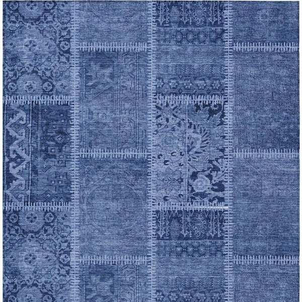 Navy Blue, Denim Blue 9 ft. x 12 ft. Woven Plaid Polyester Rectangle Indoor/Outdoor Area Rug