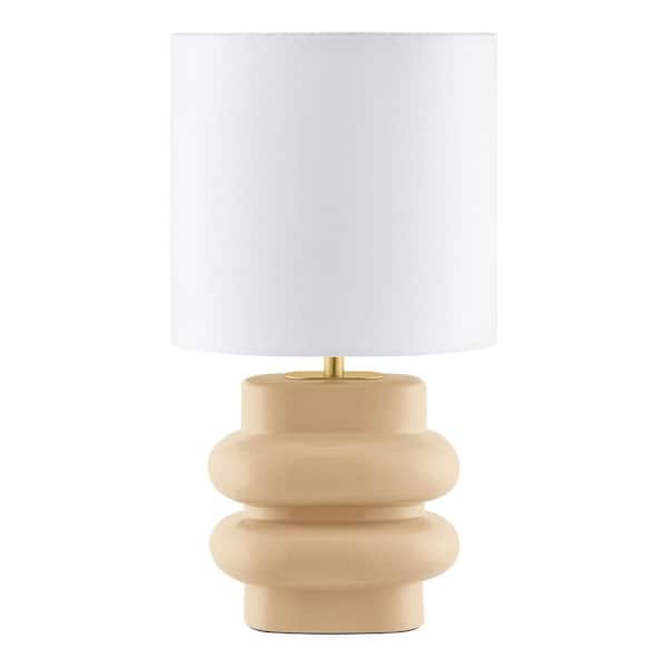 Hampton Bay Kenway 18.75 in. Beige Ceramic Indoor Table Lamp with White Fabric Shade