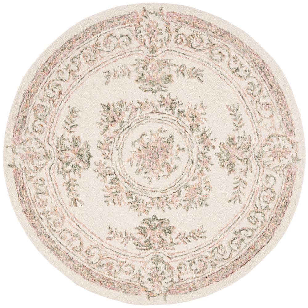 Elegant Ivory Tufted Wool 5' Round Handmade Area Rug
