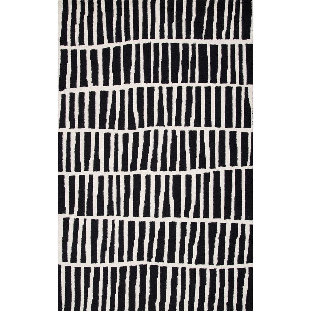 Handmade Black Geometric Wool 6' x 9' Area Rug