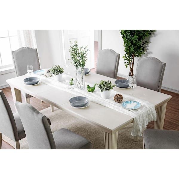 Benjara 42 in. White Wood Top 4 Legs Dining Table (Seat of 6)