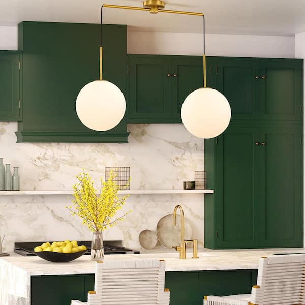 Allegra 40-Watt 2-Light Modern Gold Linear Frosted Glass Globe Bubble Kitchen Island Pendant Lights