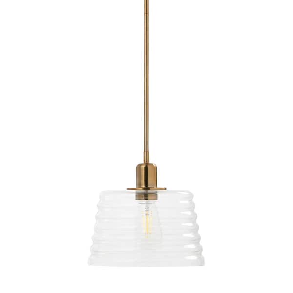 Robert Stevenson Lighting Rhodes 1-Light Brushed Brass Minimalist Metal and Textured Glass Mini Pendant Light