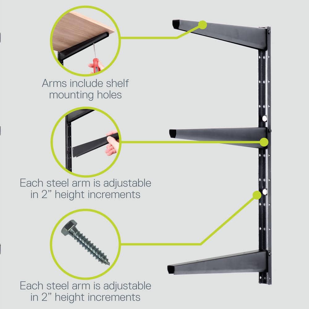 Adjustable Black Steel 3-Tier Floating Wall Shelf Brackets