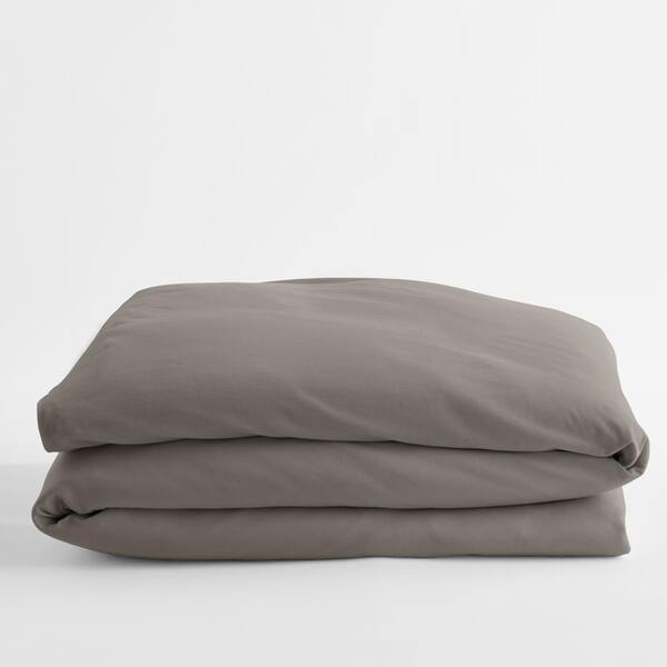 The Company Store Organic Cotton Jersey Knit Gray Fog Solid Queen Duvet Cover