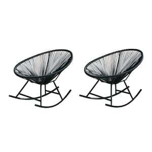 Xbrand 34.6" L Oval Black Rattan/Steel Indoor Outdoor Hammock Weave Rocking Chair (Set of 2)