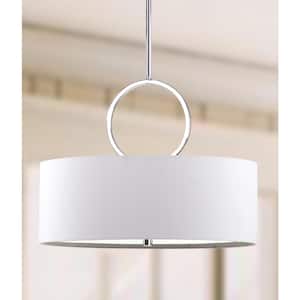 Debonair 3-Light Chrome Drum Hanging Pendant Lighting with Off-White Shade