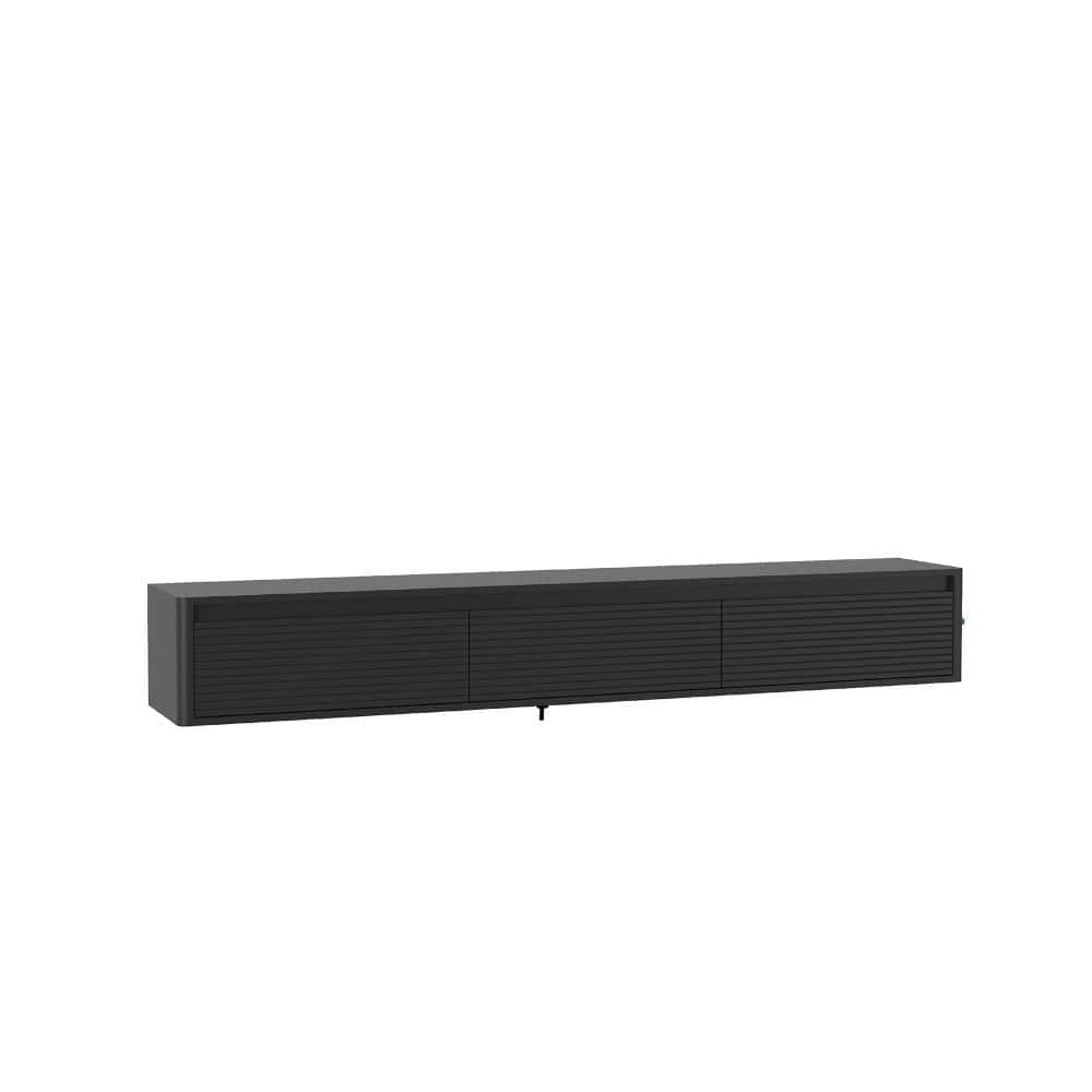Black Floating TV Stand Entertainment Center with LED Lights & Power Outlet, Fits TVs up to 55 in. with Storage Shelves