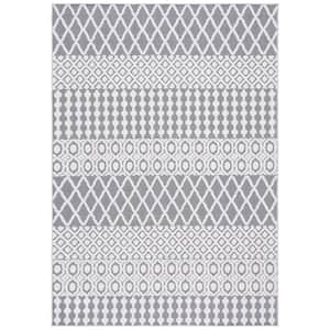 Cabana Ivory/Gray 5 ft. x 8 ft. Geometric Striped Indoor/Outdoor Patio  Area Rug