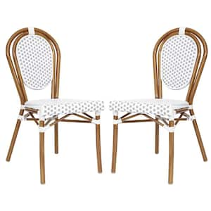 Brown Aluminum Outdoor Dining Chair in White Set of 2