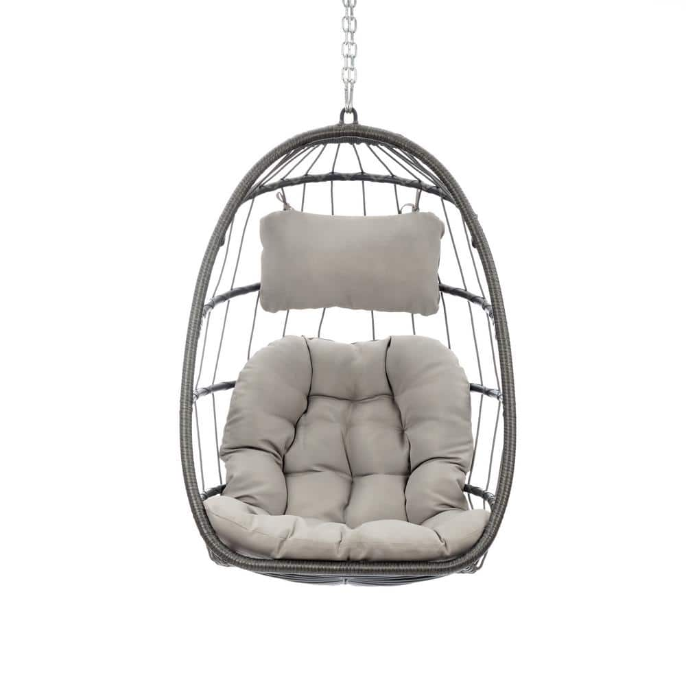 2.45 ft. Portable Hanging Egg Chair Hammock with Gray Cushions SDAXB-PS ...