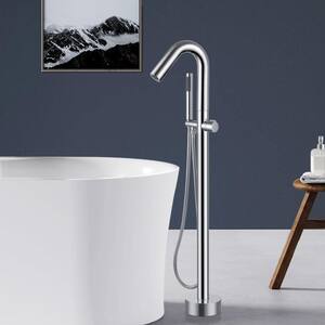 Single-Handle Freedstanding Floor Mounted Tub Faucet with Hand Shower in Chrome
