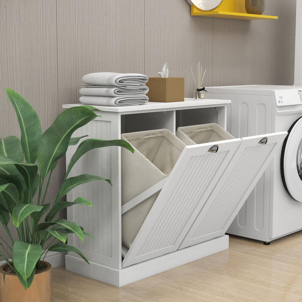 White 31.5 in. H MDF Wood Two-Compartment Tilt-Out Laundry Sorter Cabinet price history on PriceWatchPro