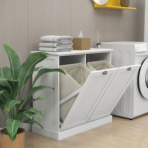 White 31.5 in. H MDF Wood 2-Compartment Tilt-Out Laundry Sorter Cabinet