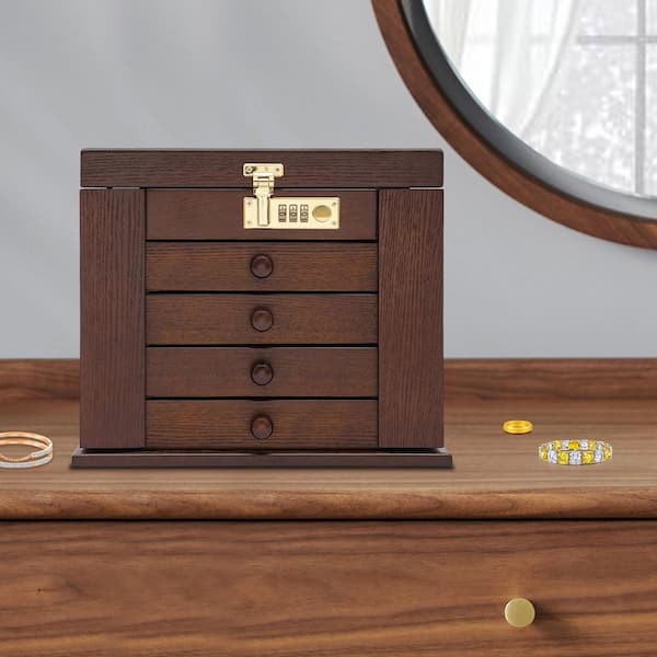 YIYIBYUS Lockable MDF Wooden Jewellery Box with Built-in Mirror 5