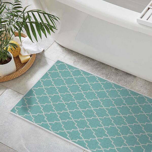 Sushome Turquoise Color Geometric, Turquoise Bathroom Rugs