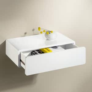 CASSY 19.7 in. x 9.8 in. x 5.1 in. White Floating Drawer Decorative Wall Shelf with Brackets