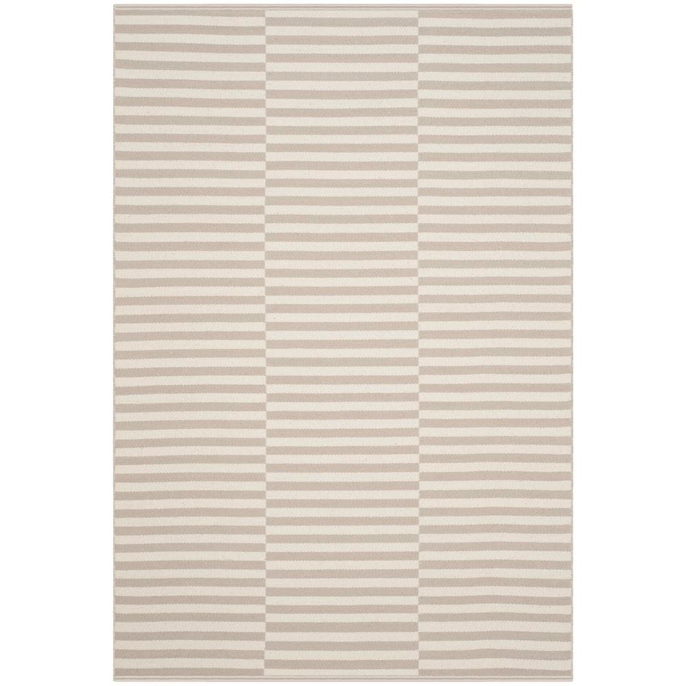 Ivory and Light Grey Striped Cotton 5' x 7' Handmade Reversible Rug