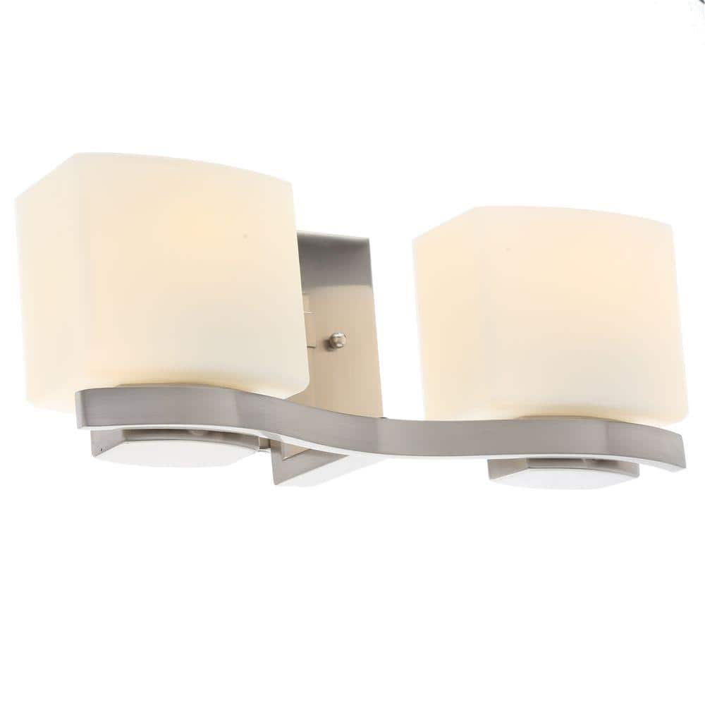 UPC 718212250891 product image for Aldridge 2-Light Brushed Nickel Vanity Light with Etched White Glass Shades | upcitemdb.com