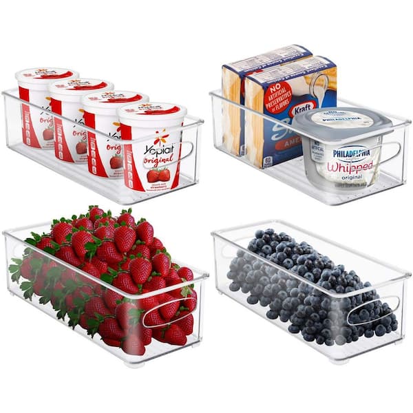 Sorbus 4 Pack Clear Plastic Storage Bins for fridge and Pantry Stackable organizer set